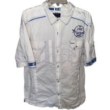 MENS PARISH TRIUMPHANT ALL CONQUERING Whote Blue CAMP SHIRT 3XL