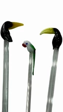 Vintage BIRDS Hand Blown Art Glass Swizzle Cocktail Mixer Stir Sticks Lot of 3