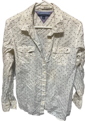 Mens White Blue Polka Dot Tommy Hilfiger Classic Fit Button Up Dress Shirt XL