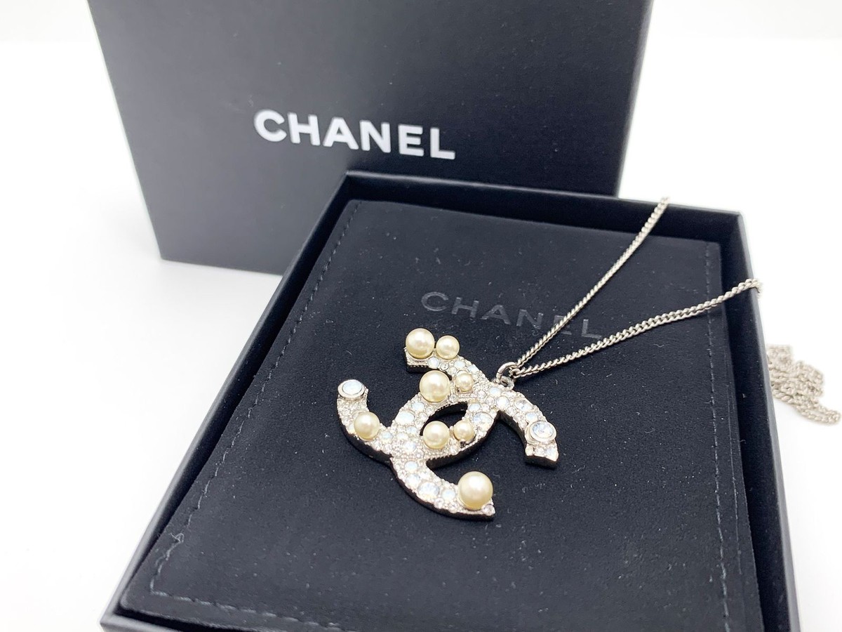 Costume Jewelry Coco Chanel Necklace Price CHANEL B17K Pearl Coco Mark  Necklace Long Chain CC Logo Motif