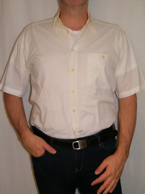 Casa Moda men's short sleeve shirt-white with woven pattern-size M 39/40