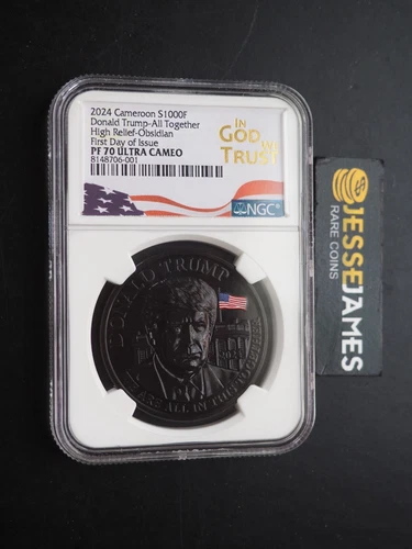 2024 CAMEROON PROOF SILVER OBSIDIAN DONALD TRUMP NGC PF70 HR FDI 1 OZ .999