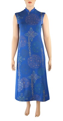Alfred Shaheen Vintage 60s 70s Blue Printed Asian Inspired Formal Shift  Dress 14 | eBay