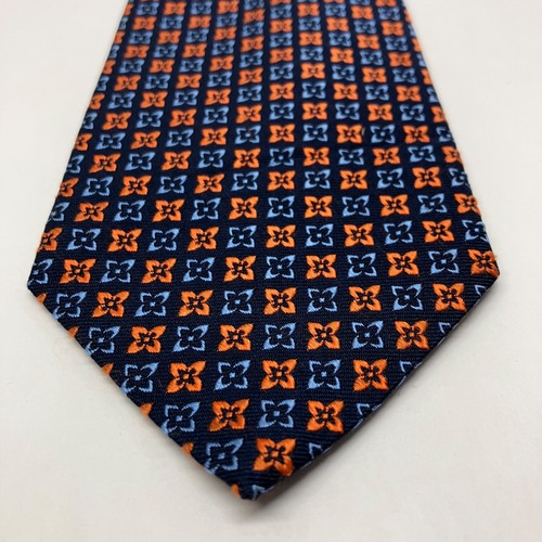 BROOKS BROTHERS 346 Necktie Mens Navy Blue with Orange/Light Blue Geometric Tie