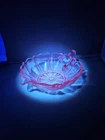 Pink Depression Oyster And Pearl Glass Heart Shaped Candy Dish with Handle