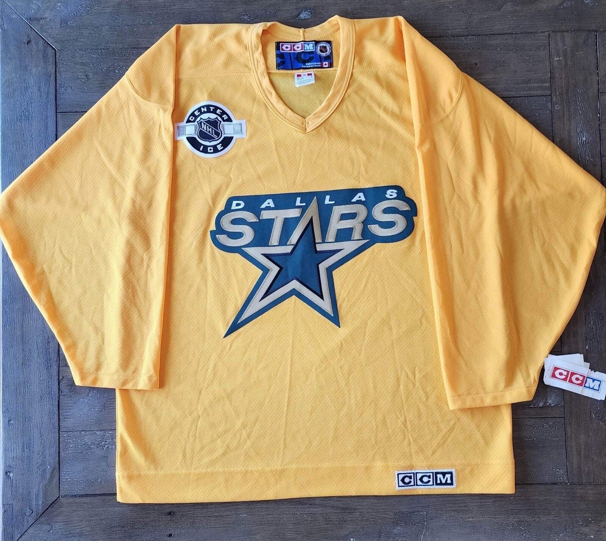 Vintage CCM Dallas Stars Official NHL Center Ice Yellow Jersey Adult L NWT