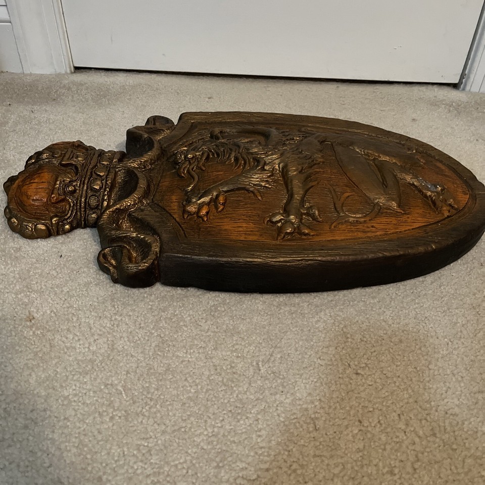 Royal English(?) Coat Of Arms Shield Rampant Griffin Gryphon Plaque ...