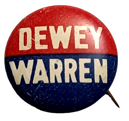 Bouton d'épinglage politique années 1940 pour Dewey et Warren 7/8" Imber Co - Photo 1/2