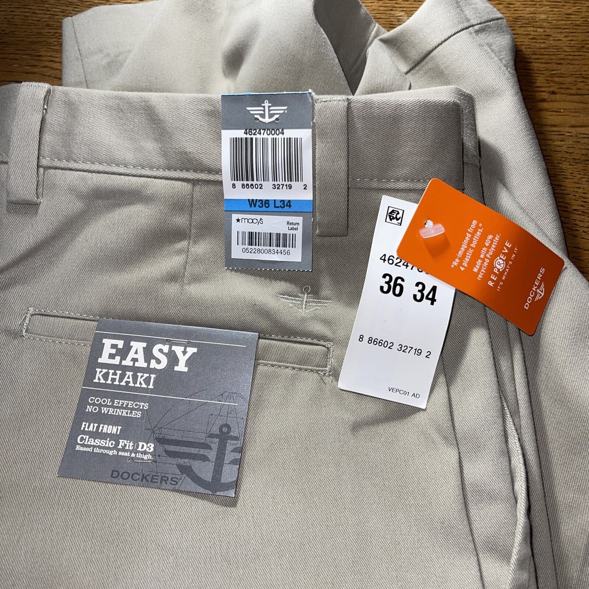 のん NWT Men's Dockers Easy Khaki Classic Fit D3 Flat Front Pants Beige