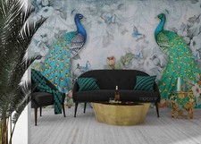 3D Peacock Floral Wallpaper Wall Mural Removable Self-adhesive 410