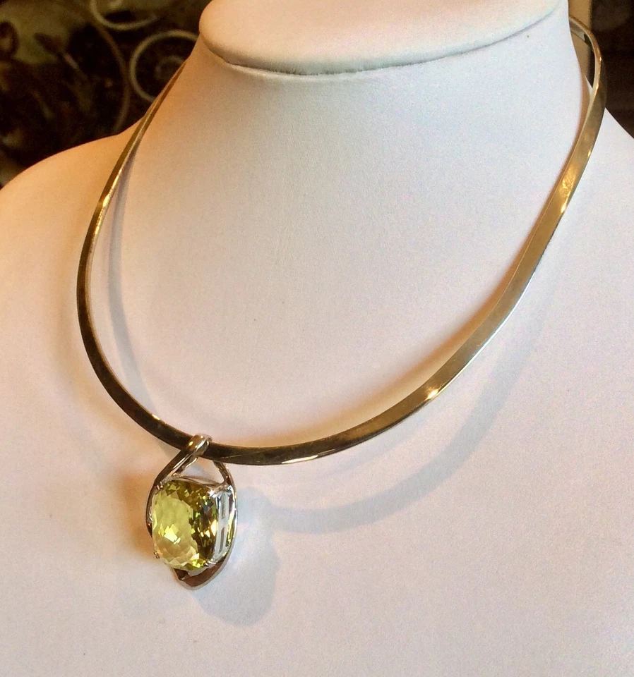 STERLING SILVER 20.3 CT CHECKERBOARD LEMON QUARTZ PENDANT RET $625 BEAUTIFUL!! - Image 2 of 4