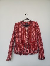 Vici Women M Blazer Red Black Long Sleeve Button Closure Eyelash Fringe Hem Nwot
