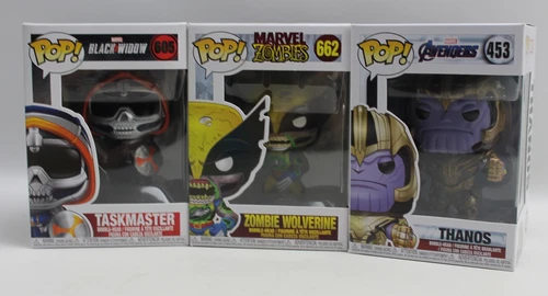 Funko Pops Marvel Zombie Wolverine #662, Black Widow #605 Avengers #453