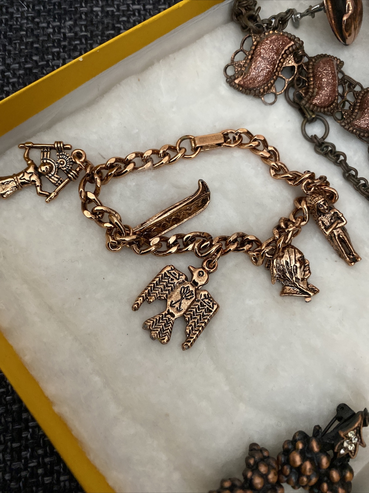 Lot of Vintage NOS Solid Copper Jewelry Indian Charm Bracelet