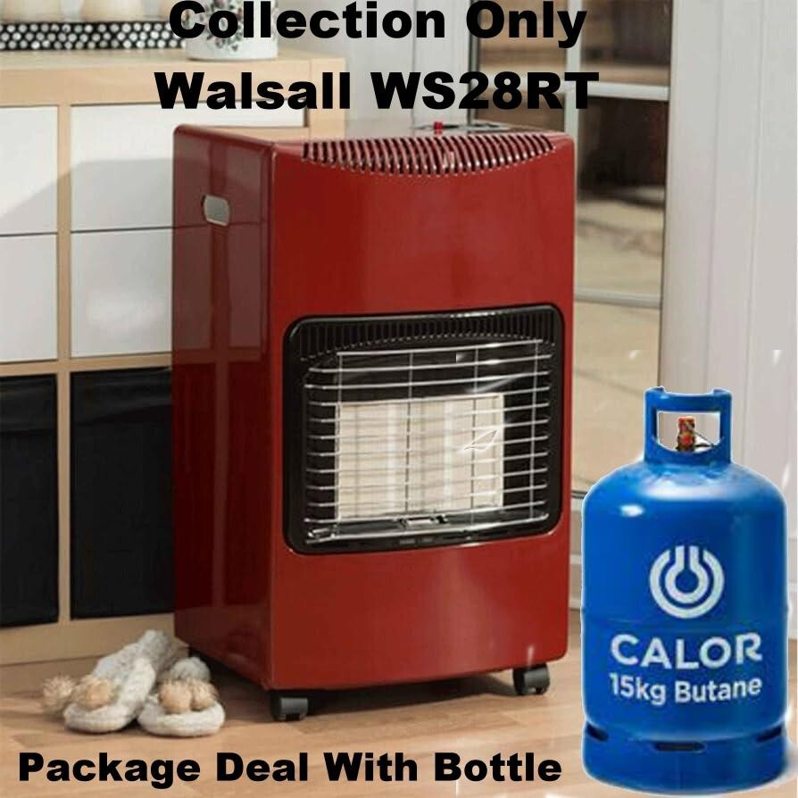 NEW RED COMPLETE WITH CALOR GAS LPG FULL BOTTLE REG PORTABLE MOBILE HEATER