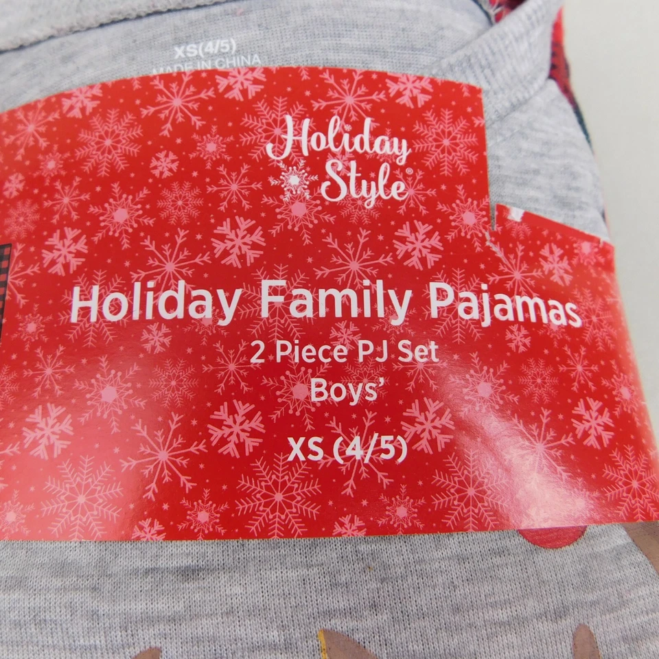 Juego de pijama de Navidad de reno a cuadros Happy Holidays para niños - niños 4-5 XS #8909 Foto 3 de 4