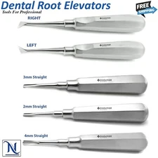 Set Of 5 Dental Luxating Elevators Straight Curved Shank Surgical Extraction Kit