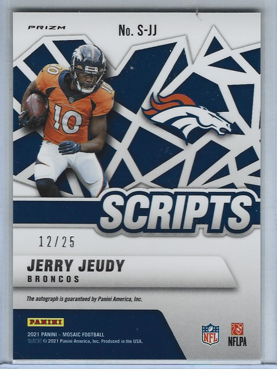 JERRY JEUDY 2021 Panini Mosaic #S-JJ Scripts🔥 GOLD PRIZM Auto/25🔥 SSP ...