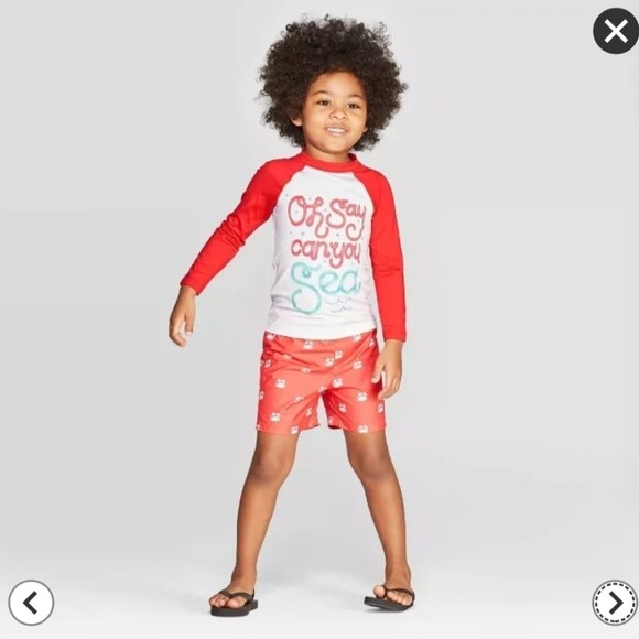 Cat & Jack ~ Toddler Size 2T ~ "Oh Say Can You Sea" ~ Swim ~ Rash Guard Shirt image 4