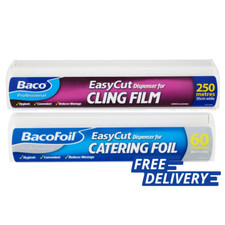 BacoFoil Professional Easy Cut Cling Film & Aluminium Tin Foil Dispenser 250 60m
