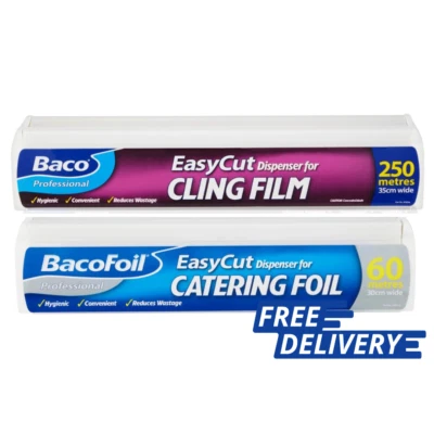 BacoFoil Professional Easy Cut Cling Film & Aluminium Tin Foil Dispenser 250 60m