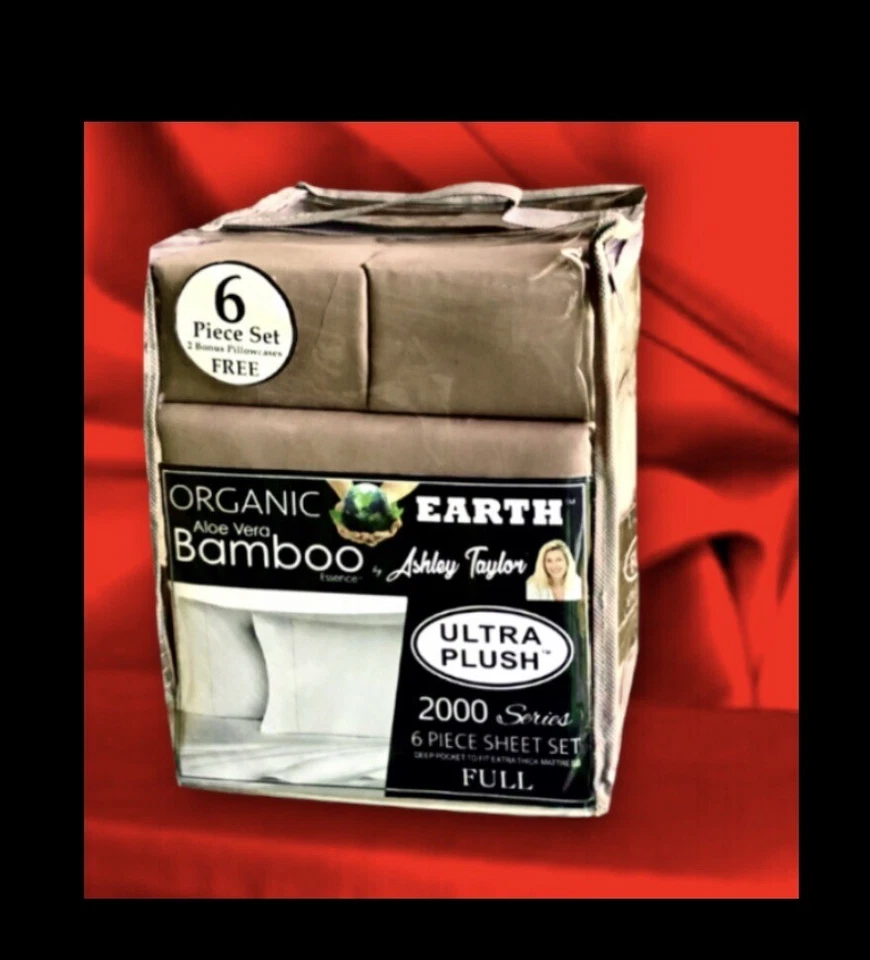 JUEGO DE SÁBANAS TAMAÑO COMPLETO 6 piezas Ashley Taylor Aloe Vera Bambú 2000 CONTADOR DE HILOS Foto 2 de 4