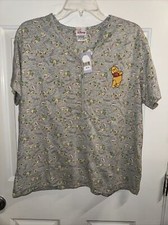 Vintage Winnie The Pooh Disney Store Henley Pajama Top Shhhh Bumble Bees Flowers