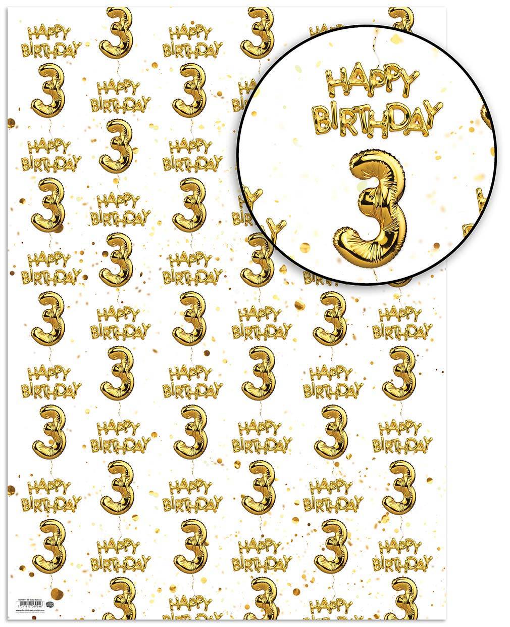 3rd Birthday Wrapping Paper White | Gold Foil Effect Birthday Gift Wrap Present