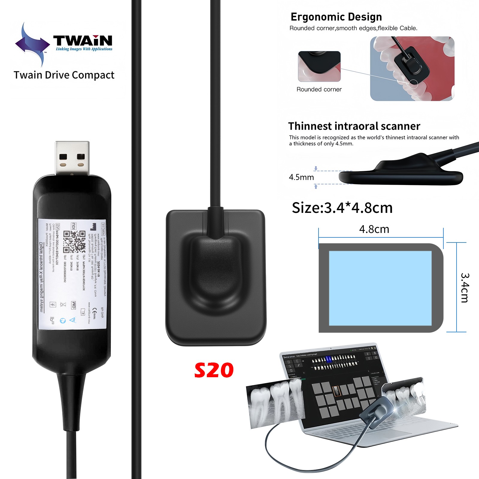 Dental ray X Image System Digital Rayos Sensor Fit TWAIN Drive + Holder 1/1.5/2
