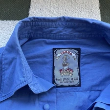 Vintage LORDS Hand Made USA Button Down Shirt Blue Snap Buttons Rare XXXL