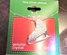 Silver Plate crystal Ice Skate Charms 16" Chain princess skater sports jewelry