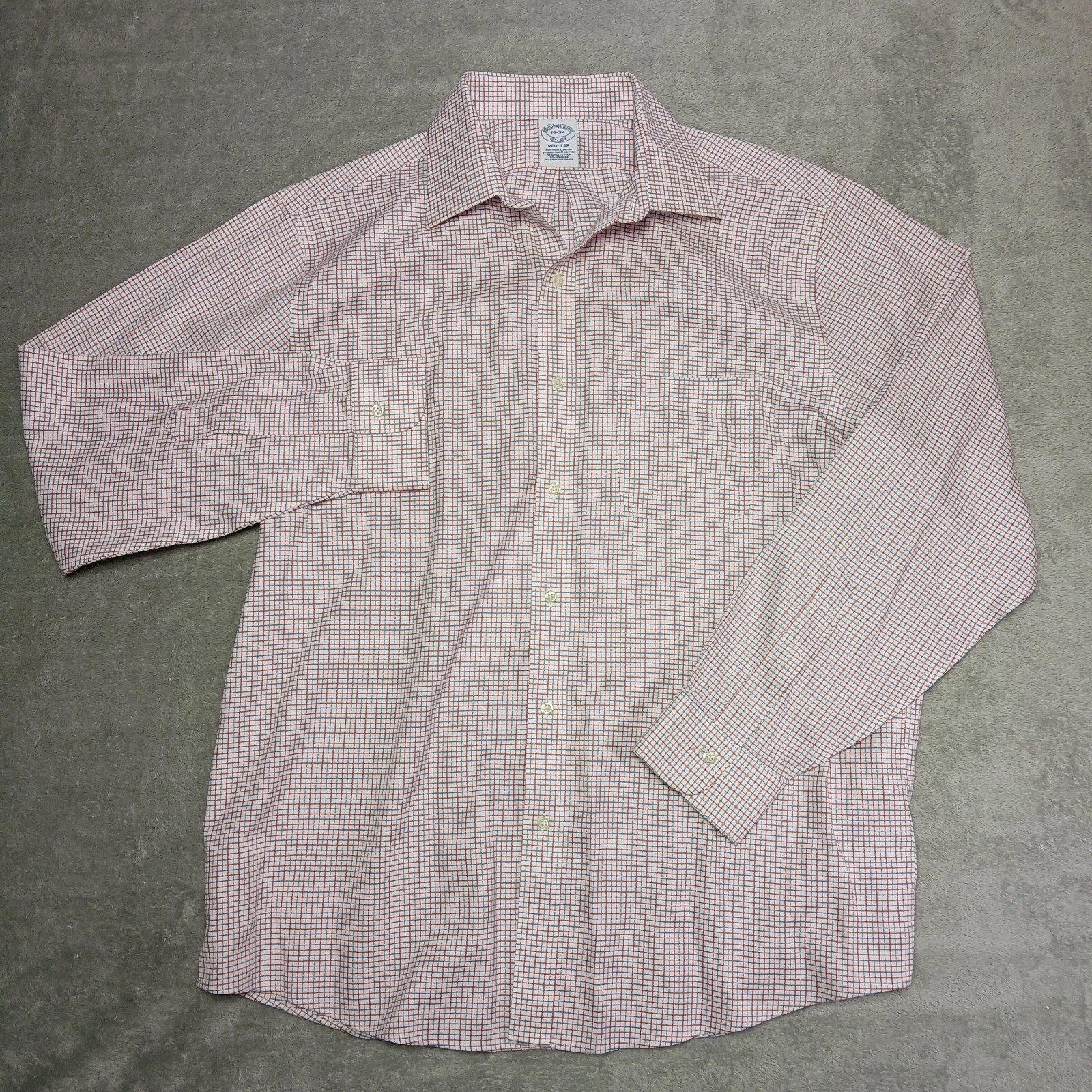 Brooks Brothers 16-34 Dress Shirt Red Blue White Check Non-Iron Ivy League Prep