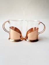 Set of 2 Rose Metal and Glass Irish Coffee Mugs Clear Drinking Glasses Cup