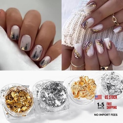 Gold Foil & Flakes for Nails - Golden Silvery Glitter Design Sheets and Style 3
