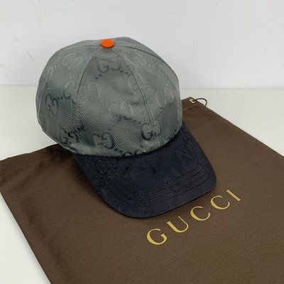 Gucci GG Monogram Match Nylon Baseball Cap Hat Black & Gray Size M