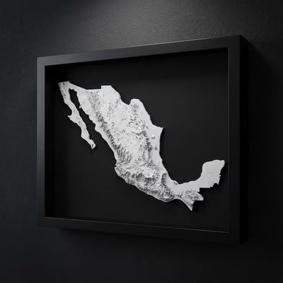3D Mexico Map Wall Art: Topography in Black Wood Frame
