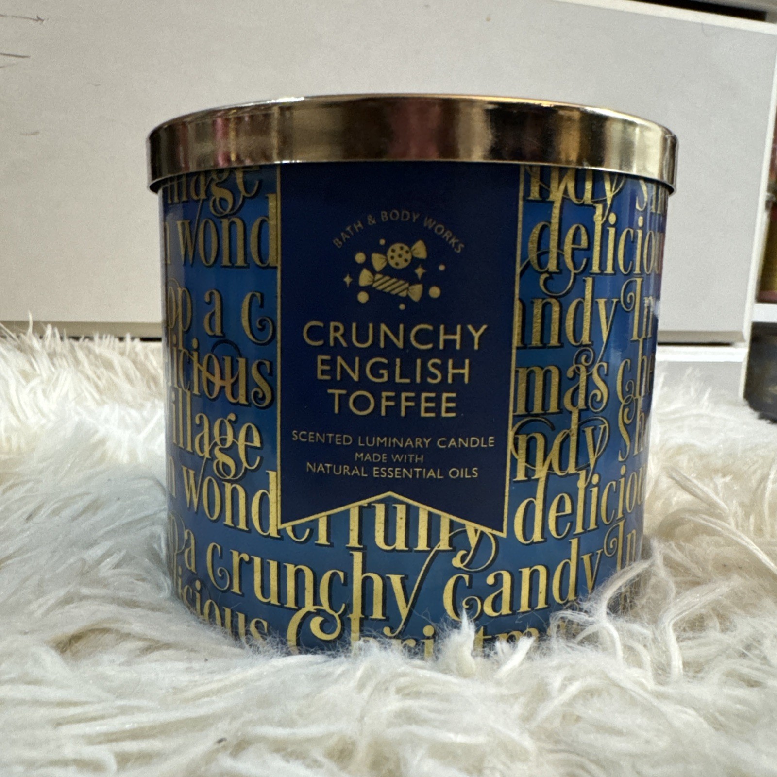 Bath & Body Works Crunchy English Toffee Candle 3 Wick 14.5 oz NEW