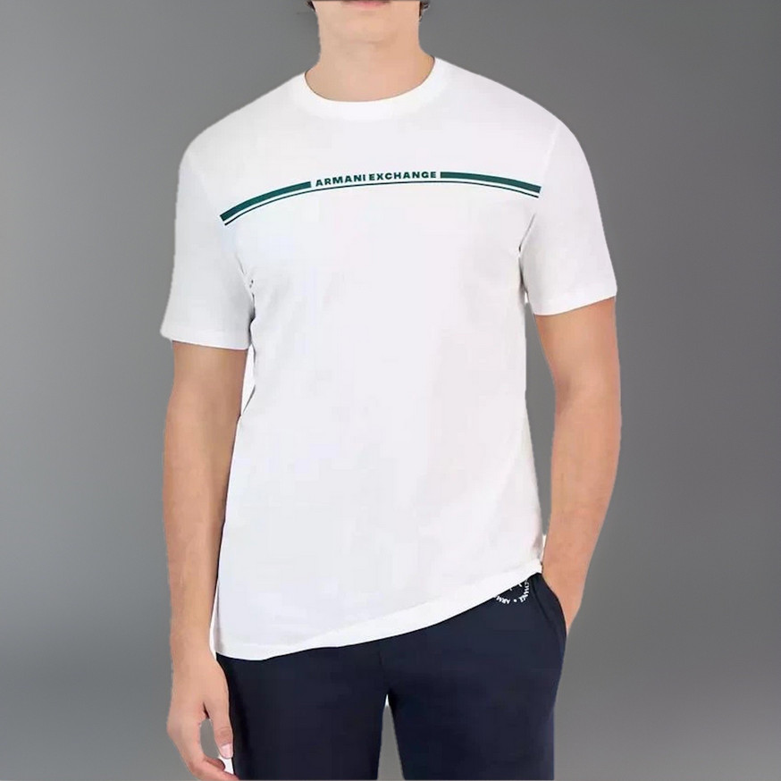 Armani Exchange Men Line Logo Branded Short Sleeve TShirt White Large 5790₽