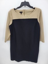 Talbots Dress Womens 16 Black Tan Colorblock Career Sheath Scoop Neck Knit