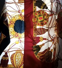 2 Square Vtg Berkshire Italy Red Black Gold Rope Tassel Printed Silken Scarves