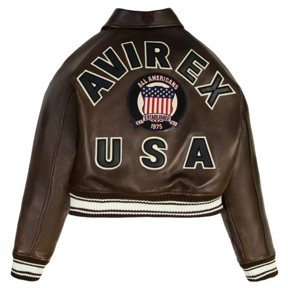 Jaqueta de couro Avirex feminina couro de vaca real bombardeiro clássico estilo de voo americano - Imagem 3 de 4