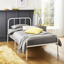 Single Bed Frame Metal Rounded Headboard Easy Assembly Bed Base Storage 6ftx3ft