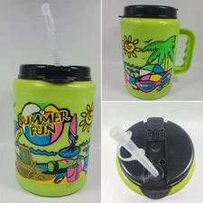 Betras USA Summer Fun Neon Green 52 oz Giant Refillable Travel Mug VTG 90s