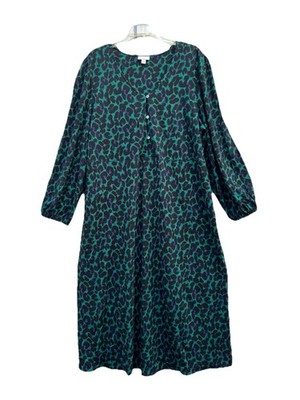 J Jill Ponte Knit Midi Dress Casual/Career Green Animal Print Medium Pullover