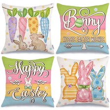 Happy Easter Bunny Kisses Easter Wishes Throw Pillow Covers 18x18 Inch Set of...