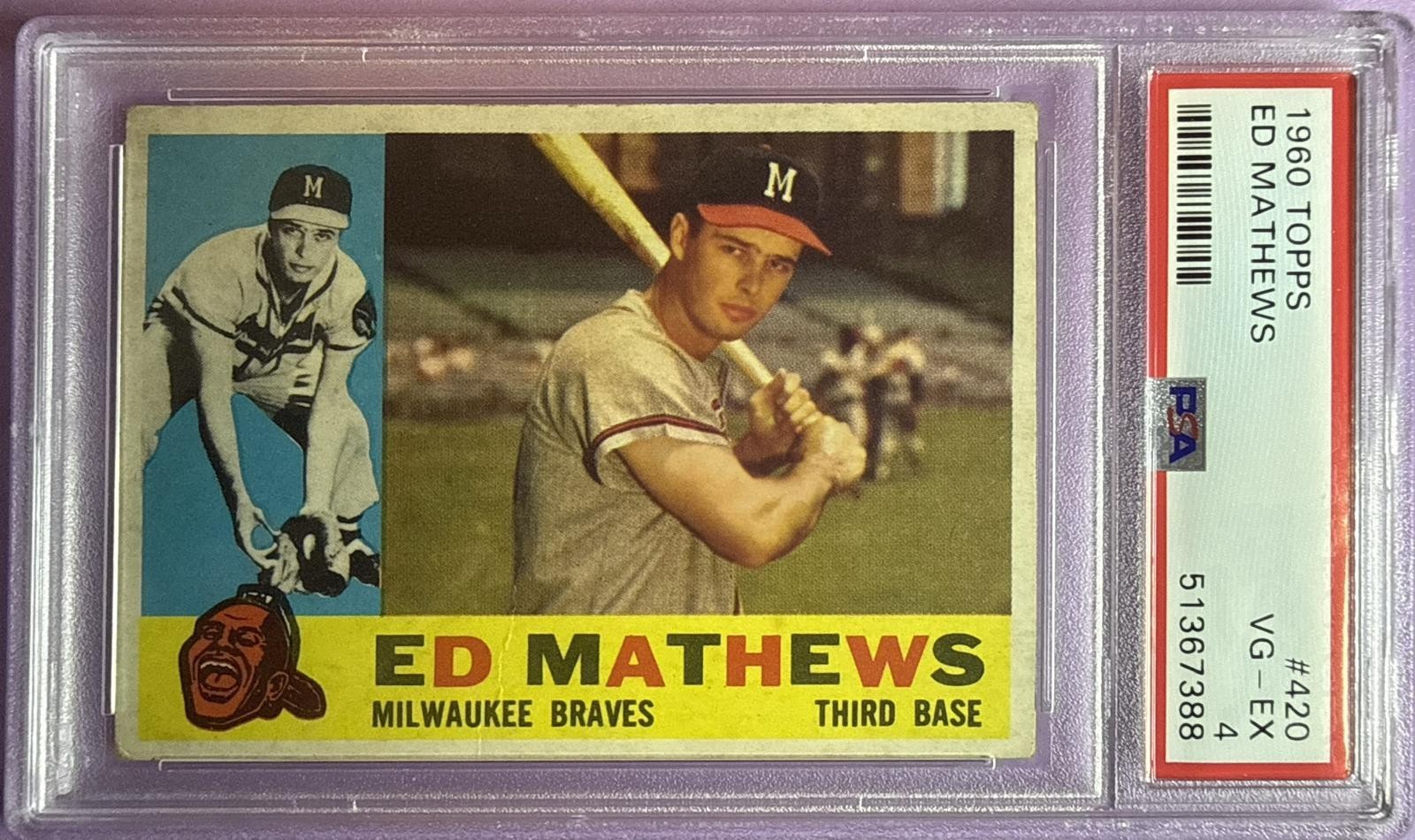 1960 TOPPS ED MATHEWS #420 PSA 4 VG-EX MILWAUKEE BRAVES VINTAGE GRADED BASEBALL