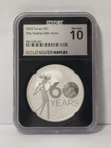 2024 TUVALU $1 FINE SILVER COIN NGC X MS 10 MGM PINK PANTHER 60TH ANNIVERSARY