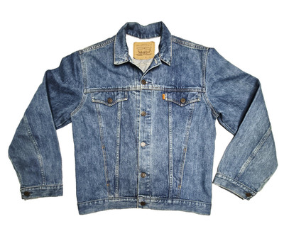 Vintage Levi's Jacket Mens L Blue Denim Bomber Made In Australia 80s Orange Tab