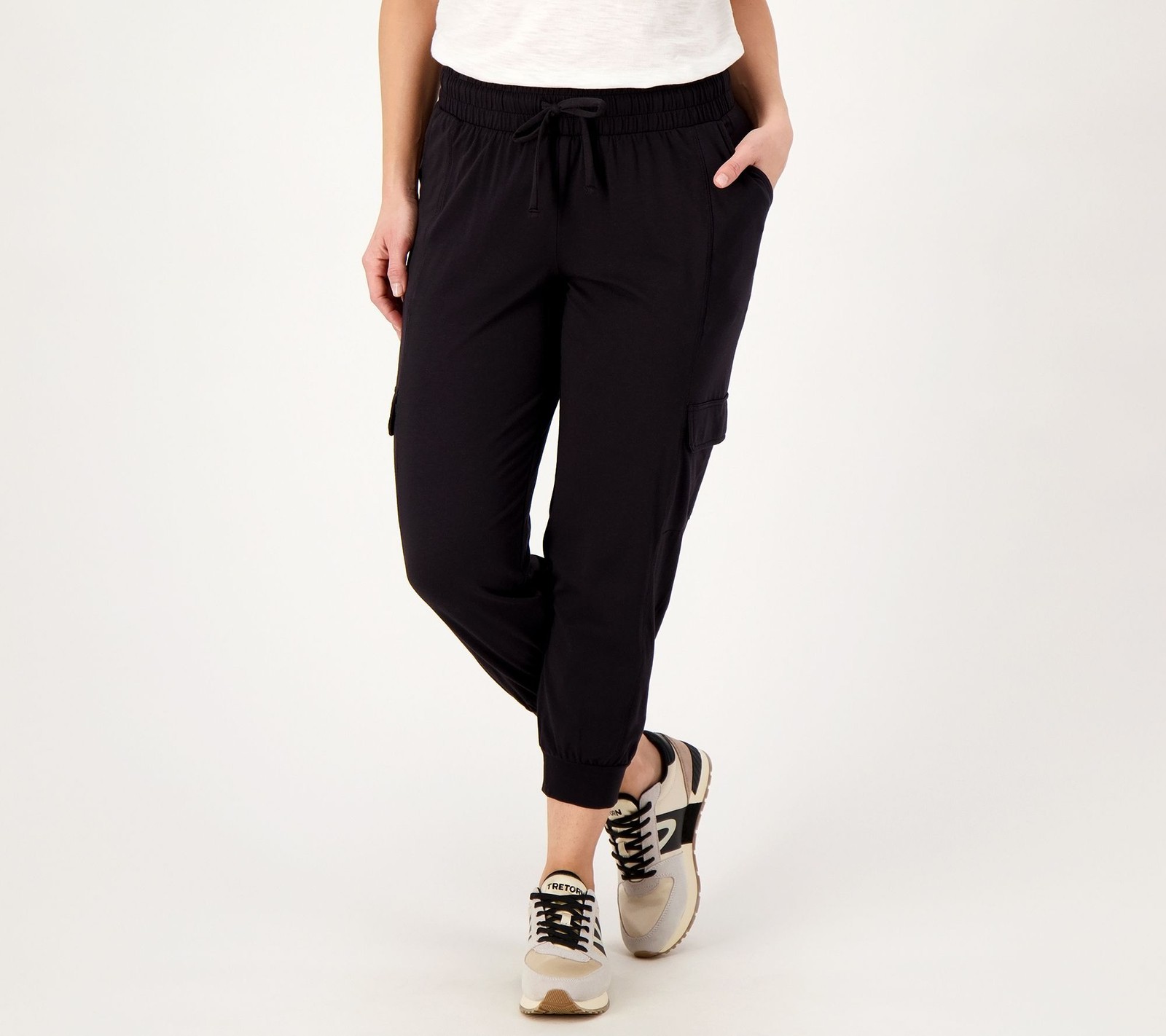 Anybody Women's Pants Sz XS Lounge Cozy Knit Cropped Cargo Joggers Black A567000