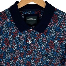 Rodd Gunn Mens Sports Fit Leaf Print Cotton Polo Shirt Navy Blue Red KP1288 M